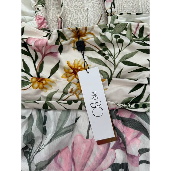 PatBo Jasmine Cutout Mini Dress Sexy Honeymoon Floral Ruffle Criss Cross Large - Picture 11 of 16